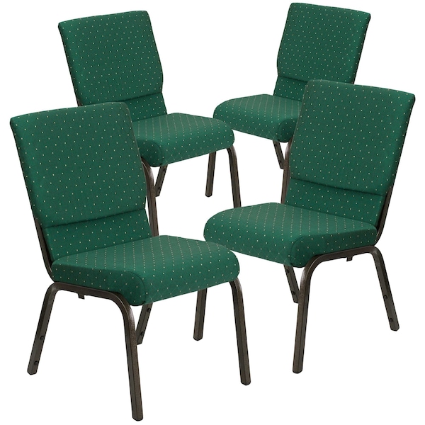 Flash Furniture 18.5"W Stacking Church Chair in Green Fabric, 4PK 4-XU-CH-60096-GN-GG - main
